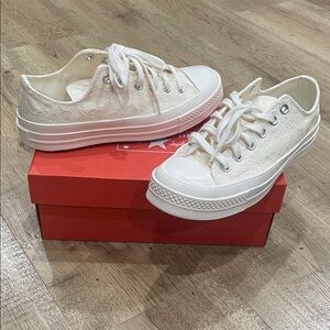 Converse Women's Creamy White Sneakers with Lace Overlay | UK size 6 | US 8